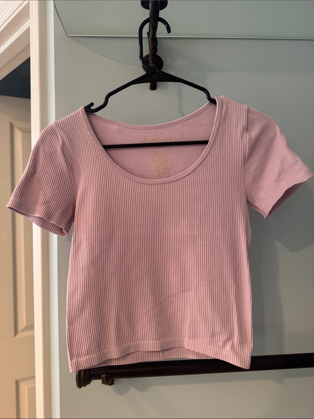 Pink Rose Ribbed Scoop Neck Crop Top - Light Pink